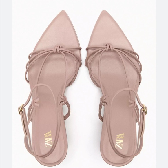 ZARA Pointed Toe Heeled Leather Sandals - Picture 4 of 6
